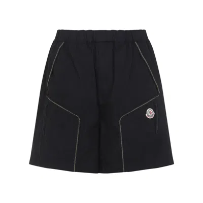 Moncler Black Cotton Bermuda In Blue