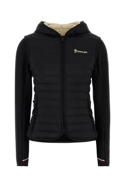 Moncler Black Cotton Blend Cardigan In 999