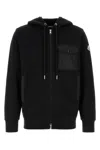 Moncler Hooded Drawstring Cardigan Chest Pocket In Black