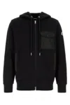 Moncler Hooded Drawstring Cardigan Chest Pocket In Black