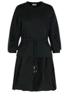 Moncler Black Dress With Elastic Waist And Logo Patch On The Sleeve In Tech Fabric Woman In Black