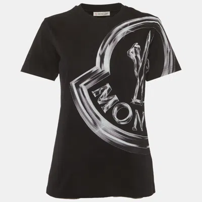 Moncler Black Cotton Knit Logo Print Crewneck T-shirt