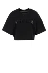 Moncler Sequin-logo Cropped T-shirt In Black