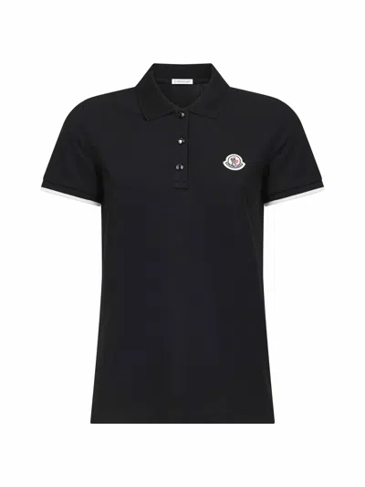 Moncler Black Cotton Pique Logo Patch Polo Shirt