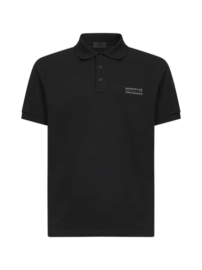 MONCLER BLACK COTTON PIQUE LOGO POLO SHIRT