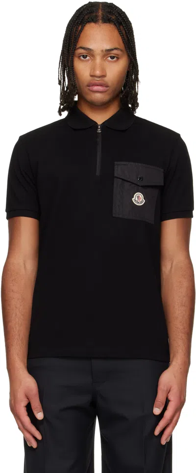 Moncler Cotton Piquet Polo Shirt With Pocket Clothing In Black