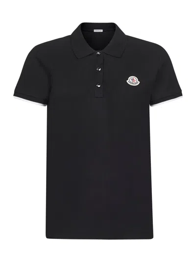 Moncler Black Cotton Piquet Polo Shirt