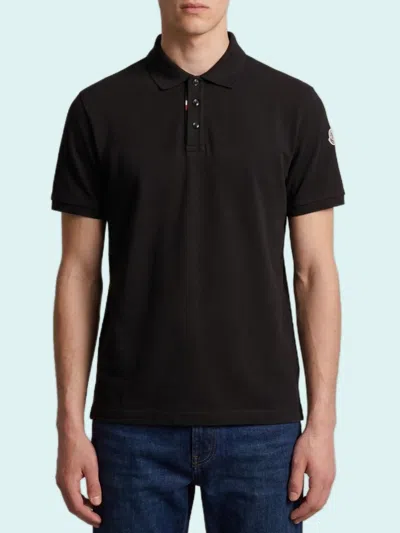 Moncler Cotton Piquet Polo Shirt With Logo In Black