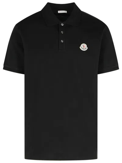 Moncler Logo Patch Cotton Piquet Polo Shirt In Black