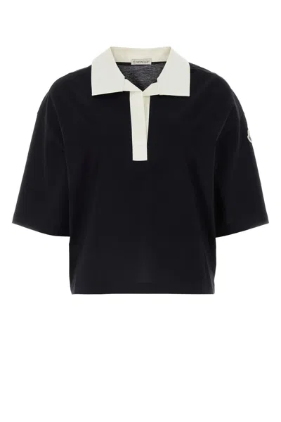 Moncler Black Cotton Polo Shirt In Blue