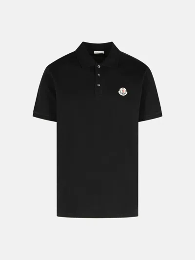 Moncler Black Cotton Polo Shirt In Black 'piquet' Cotton