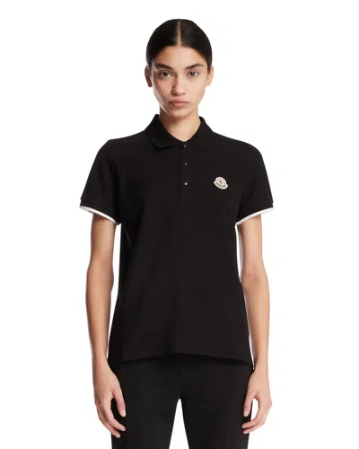 Moncler Black Cotton Polo Shirt With Patch In Black Nero   #000000