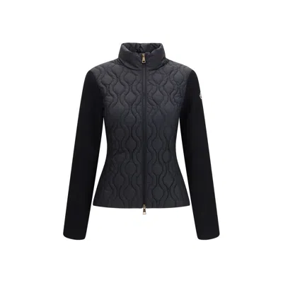 Moncler Black Cotton Shell Jacket In Brown