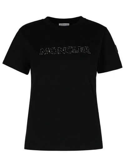 Moncler Crystal Embellished Logo T-shirt In Black