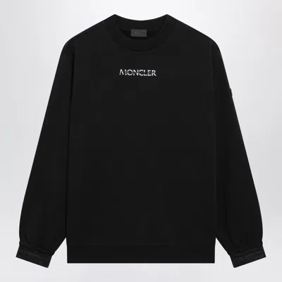 Moncler Black Cotton Sweatshirt With Logo In White
