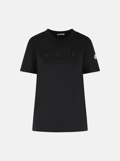 Moncler Cotton Crew Neck Short Sleeve T Shirt In Black