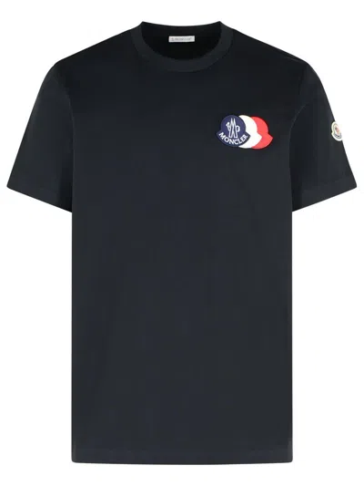 Moncler Black Cotton T-shirt In Blue
