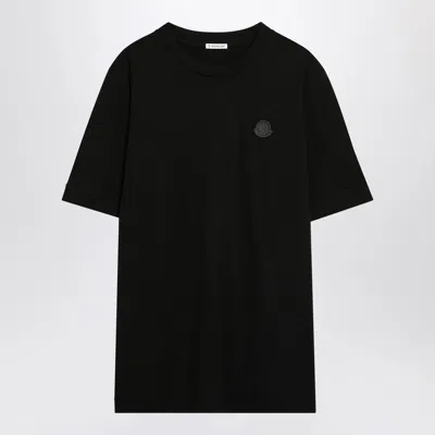 MONCLER BLACK COTTON T-SHIRT WITH LOGO PATCH