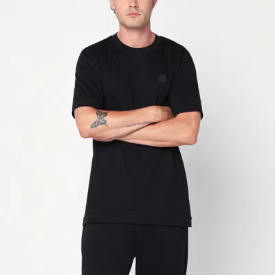 Moncler Black Cotton T-shirt With Logo Patch