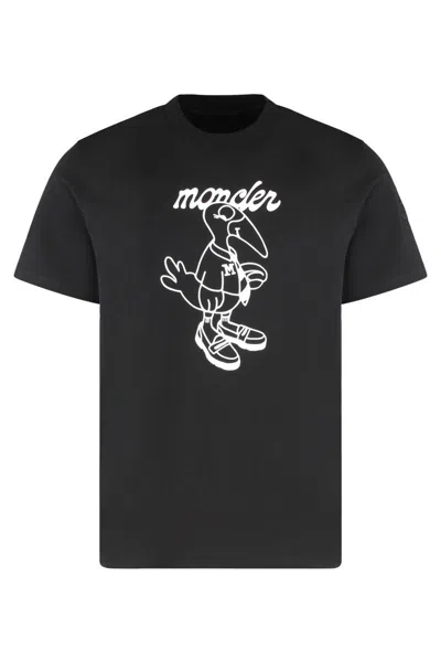 MONCLER MONCLER BLACK COTTON T-SHIRT WITH PRINT
