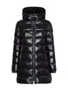 Moncler Black Courcelles Midi Hooded Down Jacket In Black