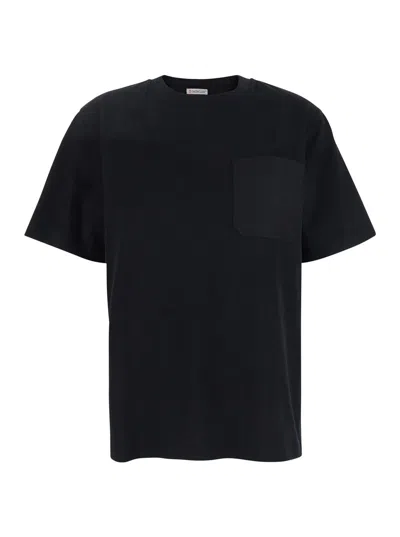 Moncler Cotton Crew Neck T-shirt With Pocket And Buttons In Black