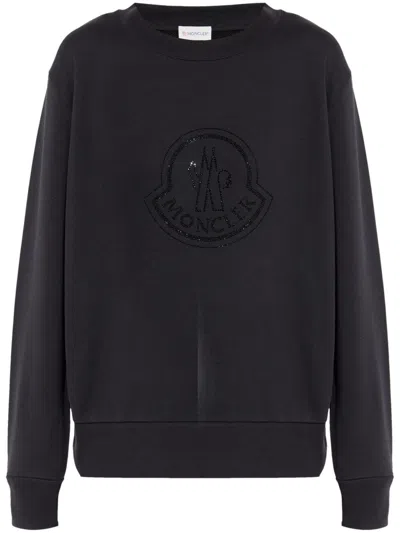 MONCLER BLACK CRYSTAL LOGO COTTON SWEATSHIRT