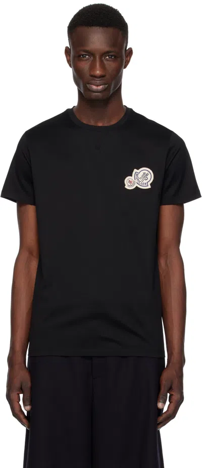 MONCLER BLACK DOUBLE LOGO PATCH COTTON T-SHIRT
