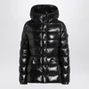 Moncler Black Down Jacket In Lacquered Nylon In Black