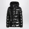 Moncler Black Down Jacket In Lacquered Nylon