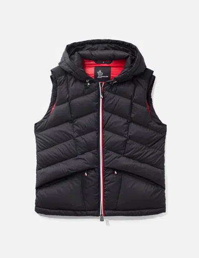 Moncler Black Down Vest In Red