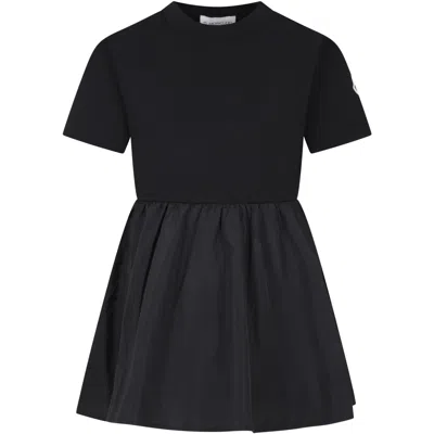 Moncler Kids' Black Dress For Girl With Logo