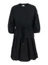 Moncler Black Dress With Elastic Waist And Logo Patch On The Sleeve In Tech Fabric Woman In Multicolor