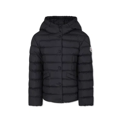 Moncler Kids' Black Egisto Down Jacket For Girl With Logo