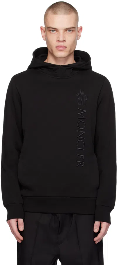 Moncler Black Embroidered Hoodie In Black 999