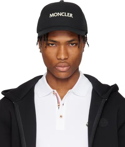 Moncler Black Embroidered Logo Gabardine Baseball Cap In 999