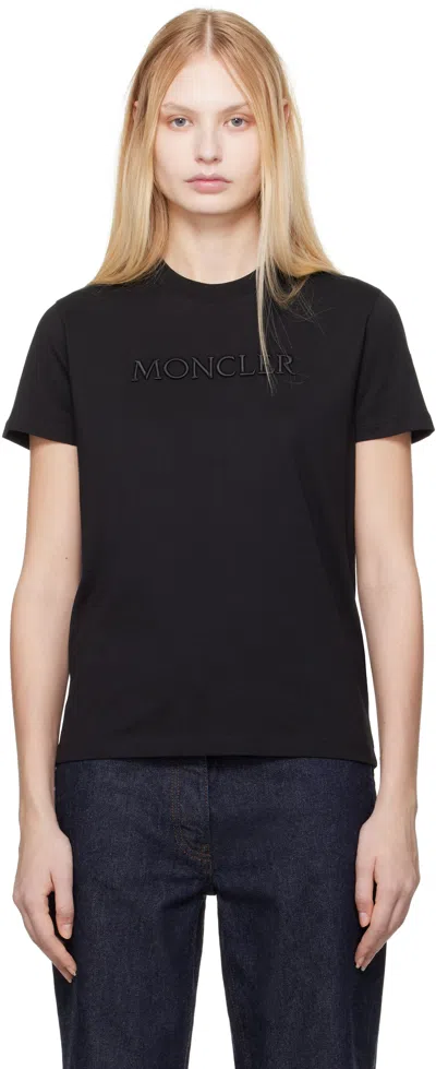 Moncler Black Embroidered Tonal Logo T-shirt In 999 Black