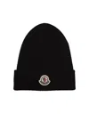 Moncler Logo Patch Virgin Wool Knit Beanie In Black