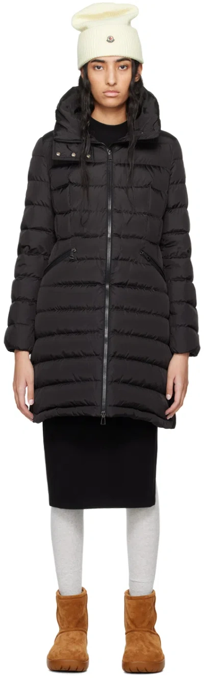 Moncler Hermine Grosgrain Trim Quilted Down Puffer Coat In Black/black