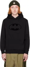 MONCLER BLACK FLOCKED BATMAN LOGO HOODIE