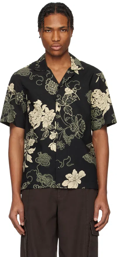 Moncler Black Floral Print Cotton Shirt In S90