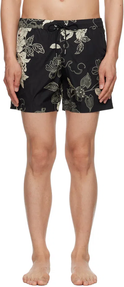 Moncler Black Floral Print Swim Shorts In S90