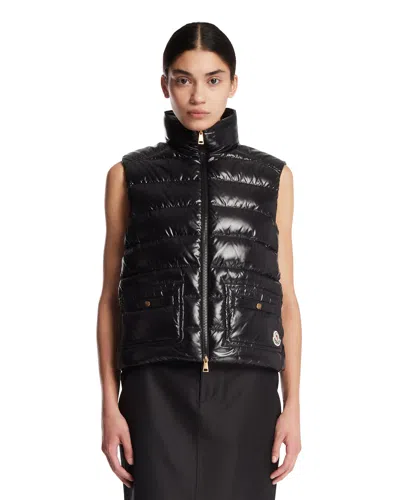 Moncler Black Frelon Padded Gilet In Black Nero   #000000