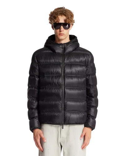 Moncler Hooded Padded Jacket Quilted Texture In Black