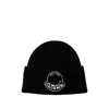 Moncler Black Wool Knit Logo Patch Beanie In Black