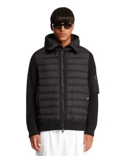Moncler Black Hooded Padded Cardigan In Black Nero   #000000