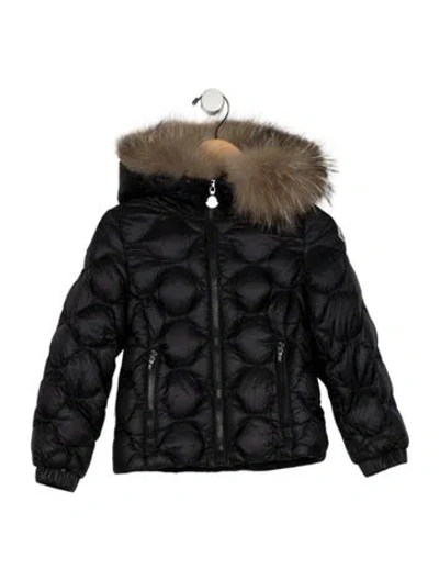 Pre-owned Moncler Babies' Black Jacket With Fur Trim Lined Hood And Zip Closure