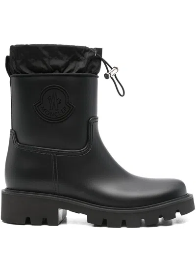 Moncler Drawstring Embosssed-logo Rain Boots In Black