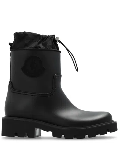 Moncler Drawstring Embosssed-logo Rain Boots In Black