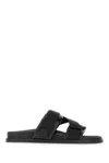 Moncler Leather And Fabric Flat Sole Sandals In Black